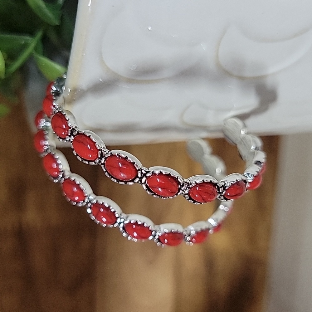 🔥LAST PAIR🔥 Red Howlite Southwestern Half Hoop Earrings